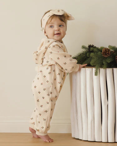Quincy Mae Baby Velour Zip Jumpsuit   QM588ARTX   Holly Berry