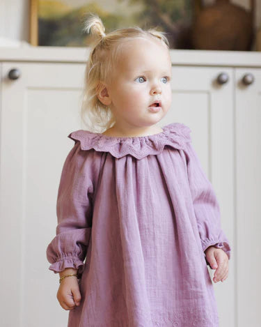 Quincy Mae Baby Girl Long Sleeve Isla Dress   QM499HAWA   Mulberry