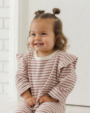 Quincy Mae Baby Girl Ruffle Cozy Set    QM564FETC   Mulberry Stripe