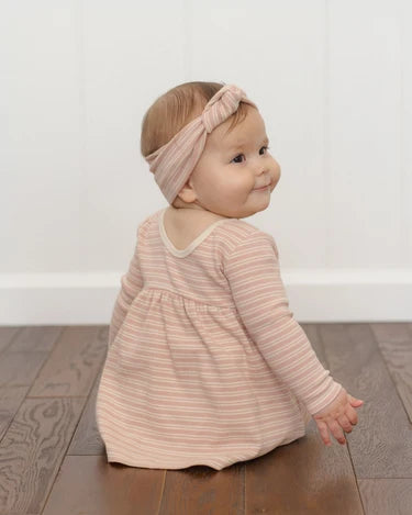 Quincy Mae Baby Girl Ribbed Long Sleeve Dress Microstripe   QM027KNIP  Dusty Rose