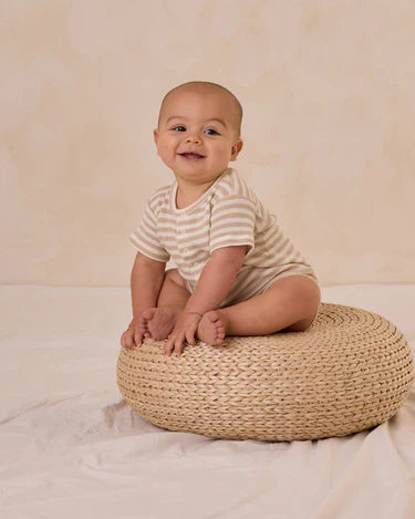 Quincy Mae Waffle Snap Romper    QM560URLM   Oat Stripe