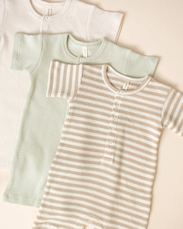 Quincy Mae Waffle Snap  Romper   QM560PODL   Natural