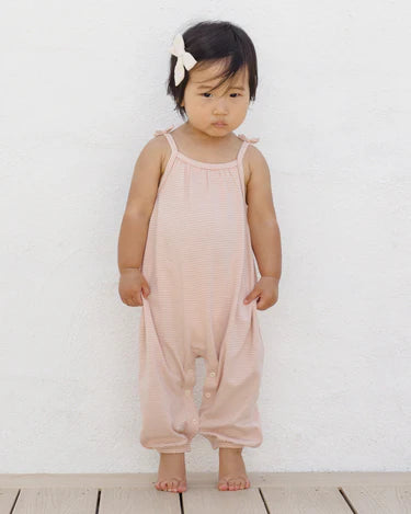 Quincy Mae Baby Girl Smocked Jumpsuit   QM282PNNY   Melon Micro Stripe