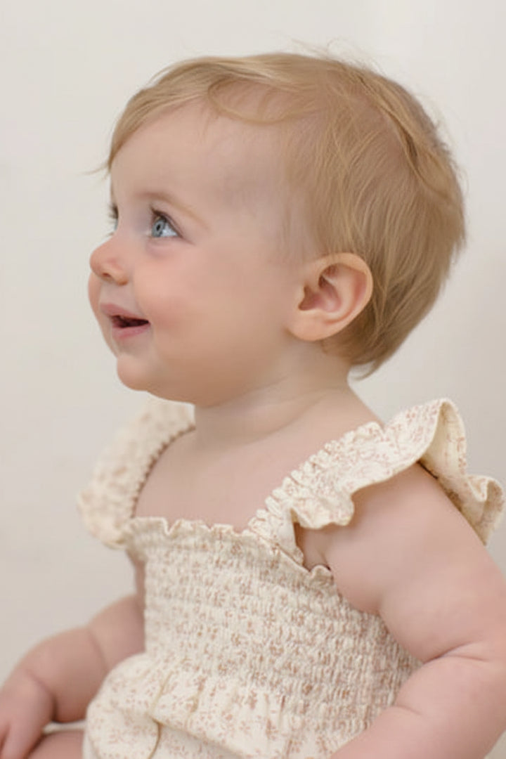 Quincy Mae Baby Girl Smocked Ruffle Sleeve Romper   QM535DVWL   Ditsy
