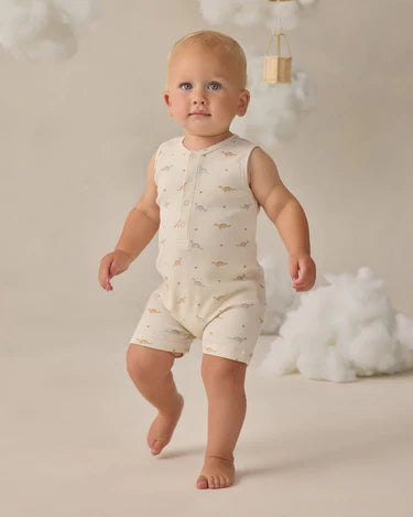Quincy Mae Baby Boy   Ribbed Henley Romper   QM284KNGP    Dinos