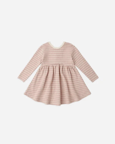 Quincy Mae Baby Girl Ribbed Long Sleeve Dress Microstripe   QM027KNIP  Dusty Rose