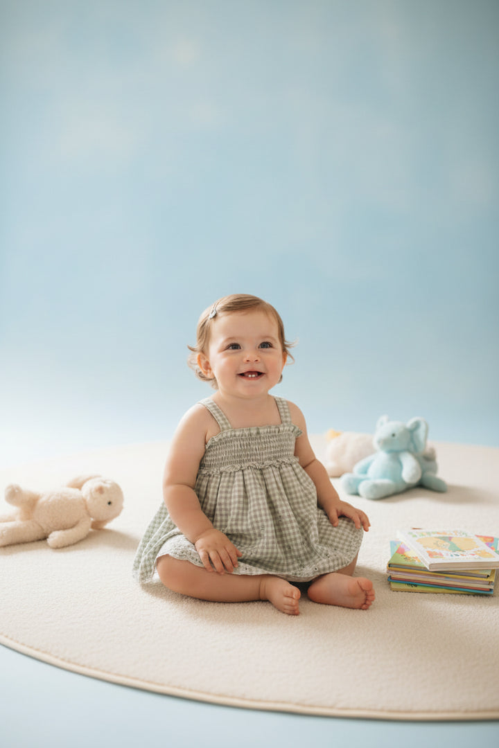 Quincy Mae Baby Girl Mae Smocked Top & Bloomer Set   QM326KAST   Sage Gingham
