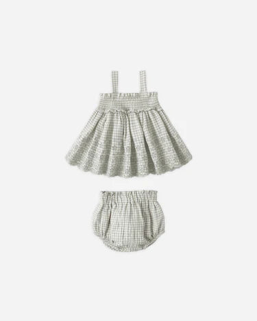Quincy Mae Baby Girl Mae Smocked Top & Bloomer Set   QM326KAST   Sage Gingham