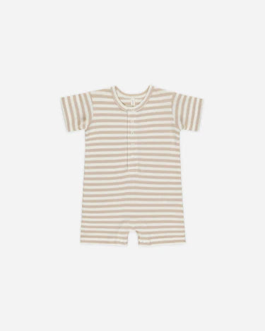 Quincy Mae Waffle Snap Romper    QM560URLM   Oat Stripe