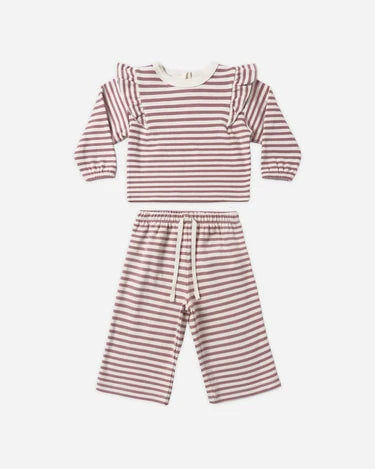 Quincy Mae Baby Girl Ruffle Cozy Set    QM564FETC   Mulberry Stripe