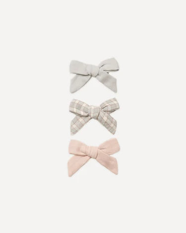 Quincy Mae Bow With Clip Set Of 3   QMA213BURN   Cloud, Blue Gingham, Dusty Rose