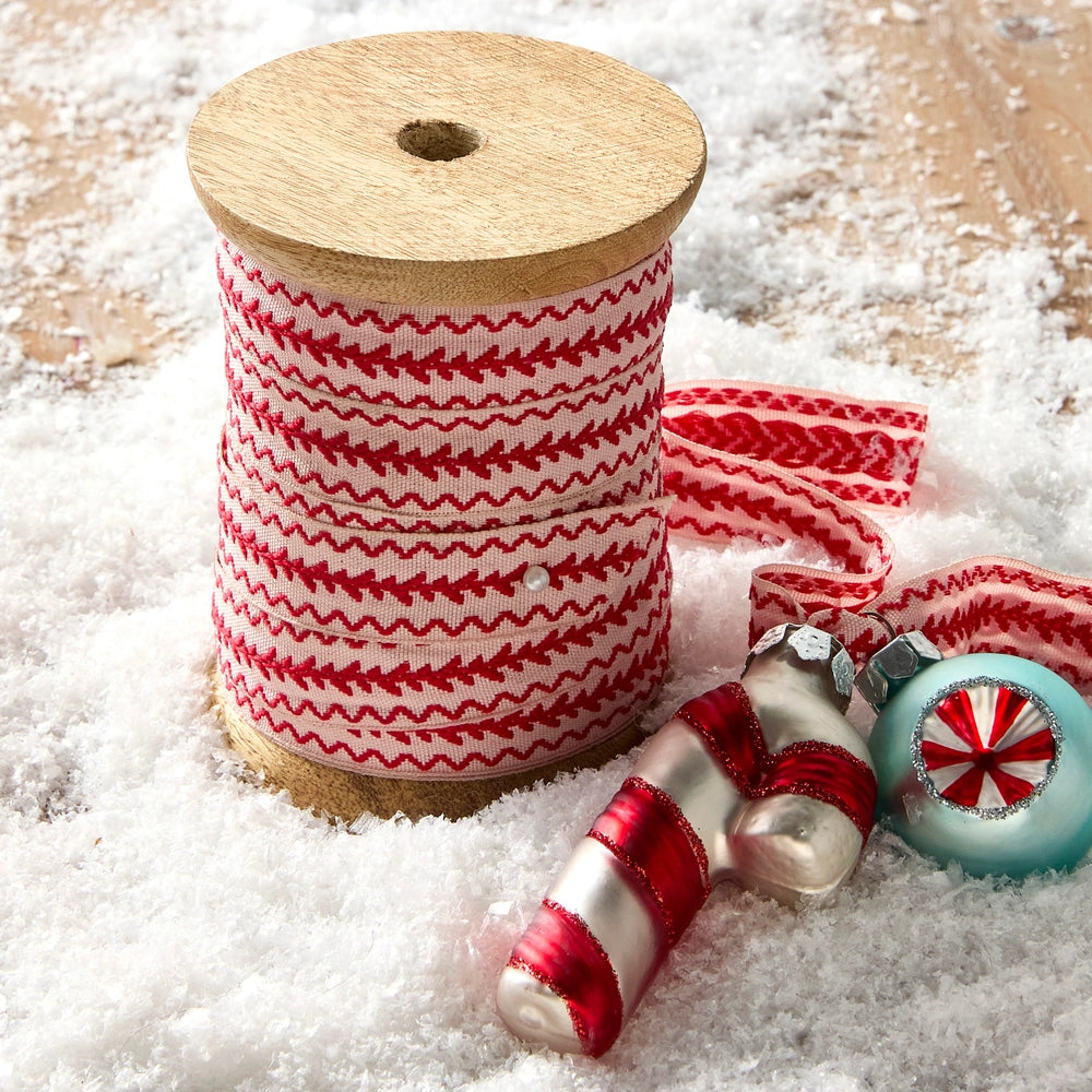 Raz Red and Ivory Patterned Ribbon Spool  R4670501