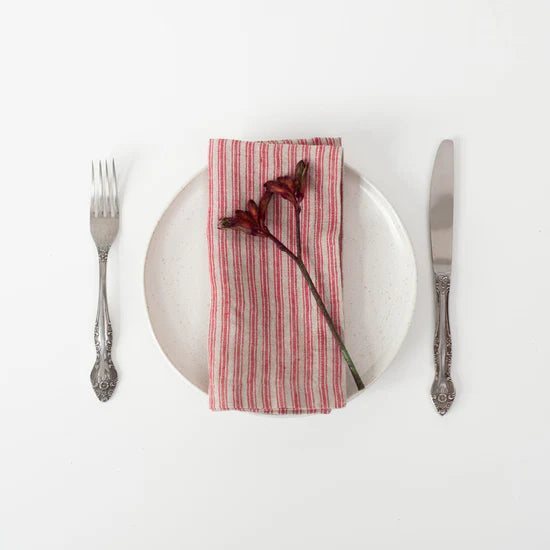 Linen Tales Red Natural Stripes Napkins  Set/2