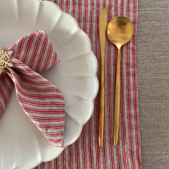 Linen Tales Red Natural Stripes Napkins  Set/2