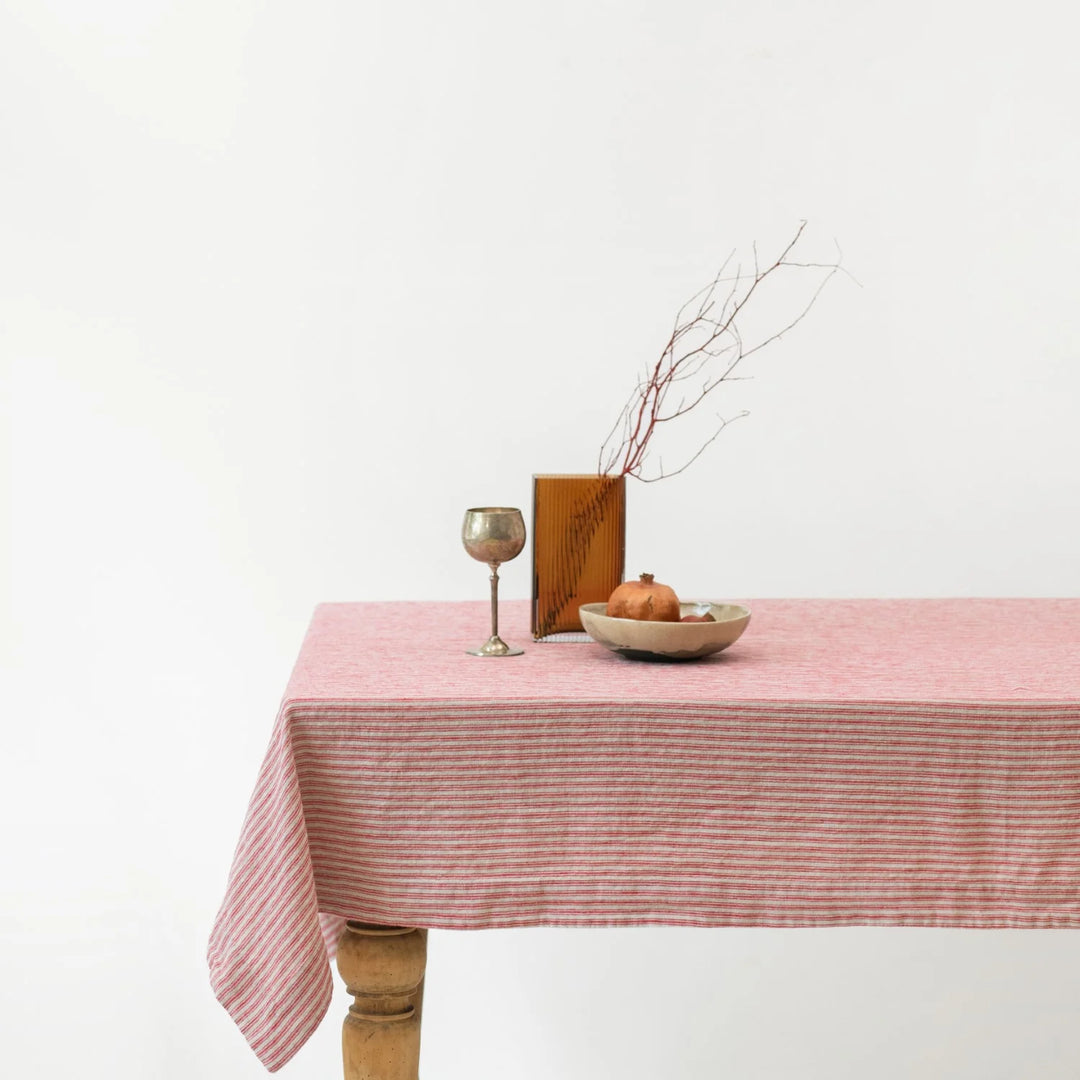 Linen Tales Red Natural Stripes Linen Tablecloth