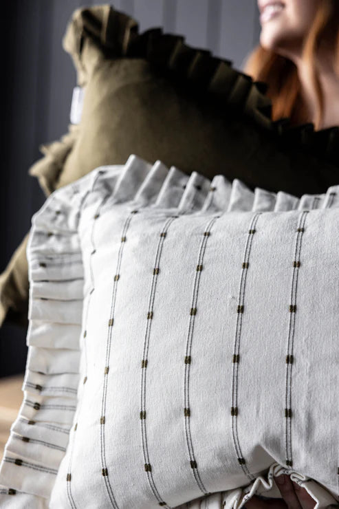 Luxe B Ruffle Lumbar Pillow Dark Olive