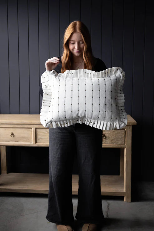 Luxe B Ruffle Lumbar Pillow Dark Olive
