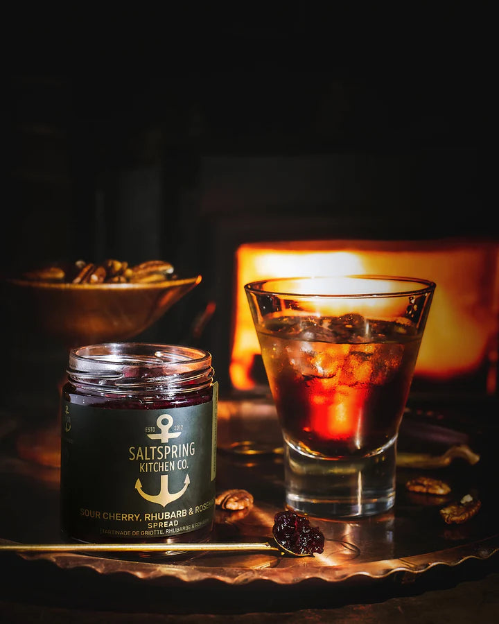 Salt Spring Sour Cherry, Rhubarb and Rosemary Preserve