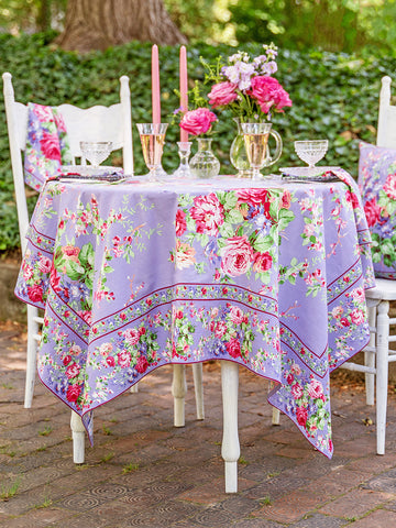 April Cornell Cottage Rose Periwinkle Tablecloth 54X54 - Crocus & Ivy  Interiors