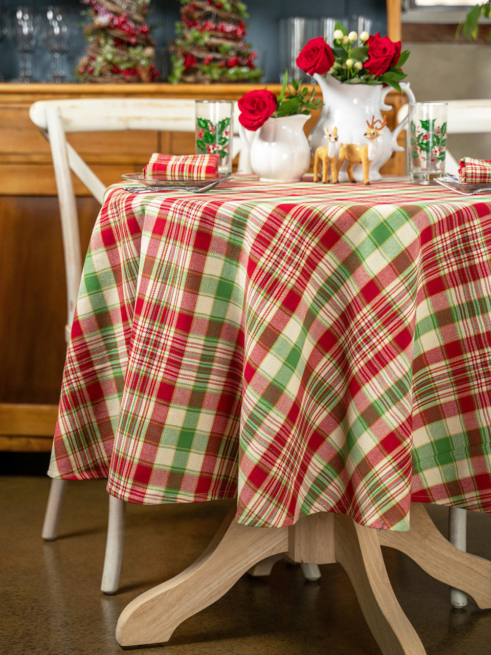 April Cornell Yuletide Plaid Round Tablecloth  70"  -  Multi
