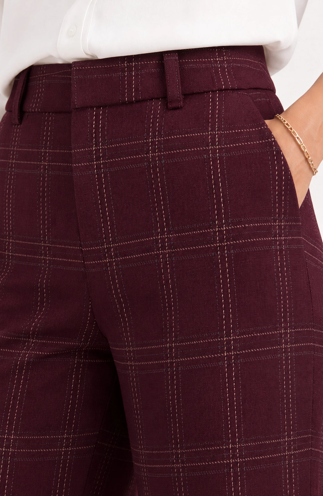 Liverpool Kelsey Wide Leg Trouser  LM4654TL91  Burgundy Windowpane