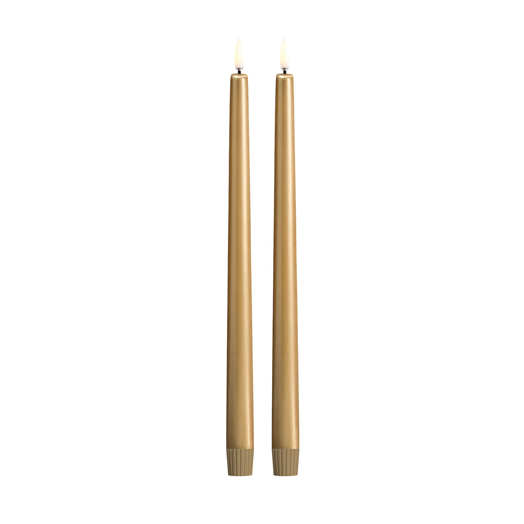 Uyuni LED Smooth Slim Taper Candle Set/2   Gold Finish