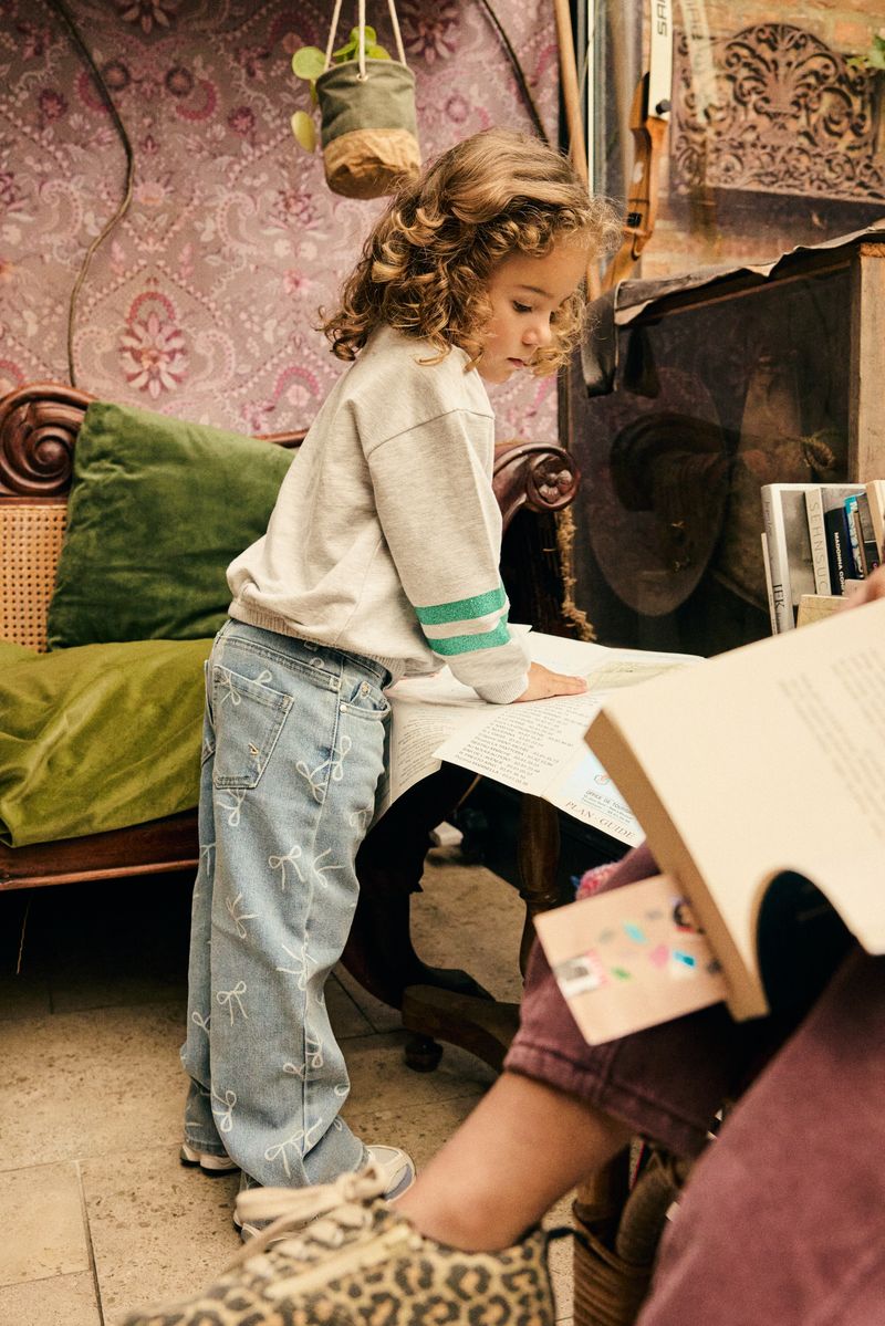 Daily 7 Girls Wide Fit Denim Pant With Bow Detail   930490-7460