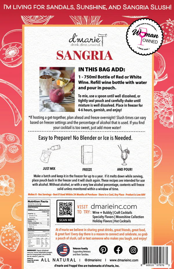 d'marie Sangria Craft Cocktail Slush Mix
