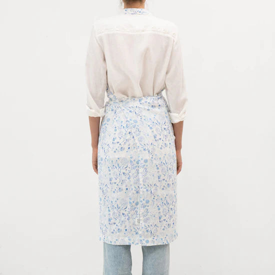 Linen Tales Daily Apron  -  White Botanical Blue