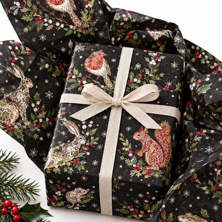 Christmas Gift Wrap -  Woodland Wreaths