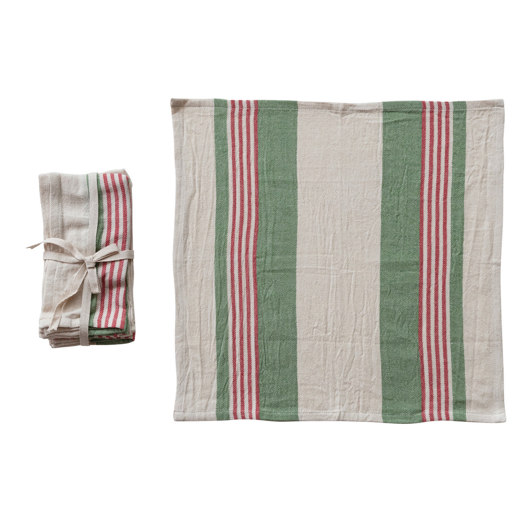 Creative Coop Cotton Green & Red Napkin Set/4 XS8677