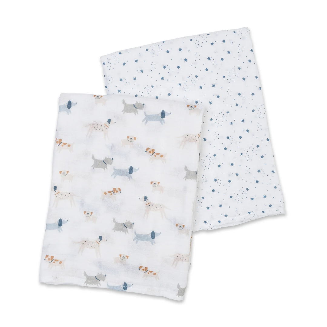 Lulujo Cotton Muslin Swaddles 2 Pk.   Puppy & Stars   LJ171