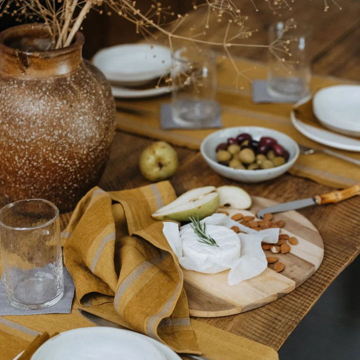 Linen Tales Amber & Bronze Stripes Tablecloth & Napkins