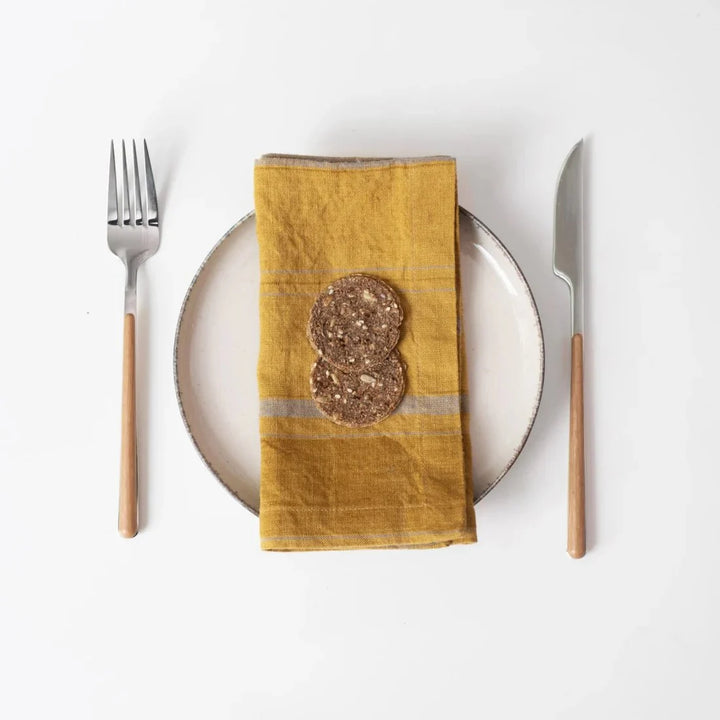 Linen Tales Amber & Bronze Stripes Tablecloth & Napkins