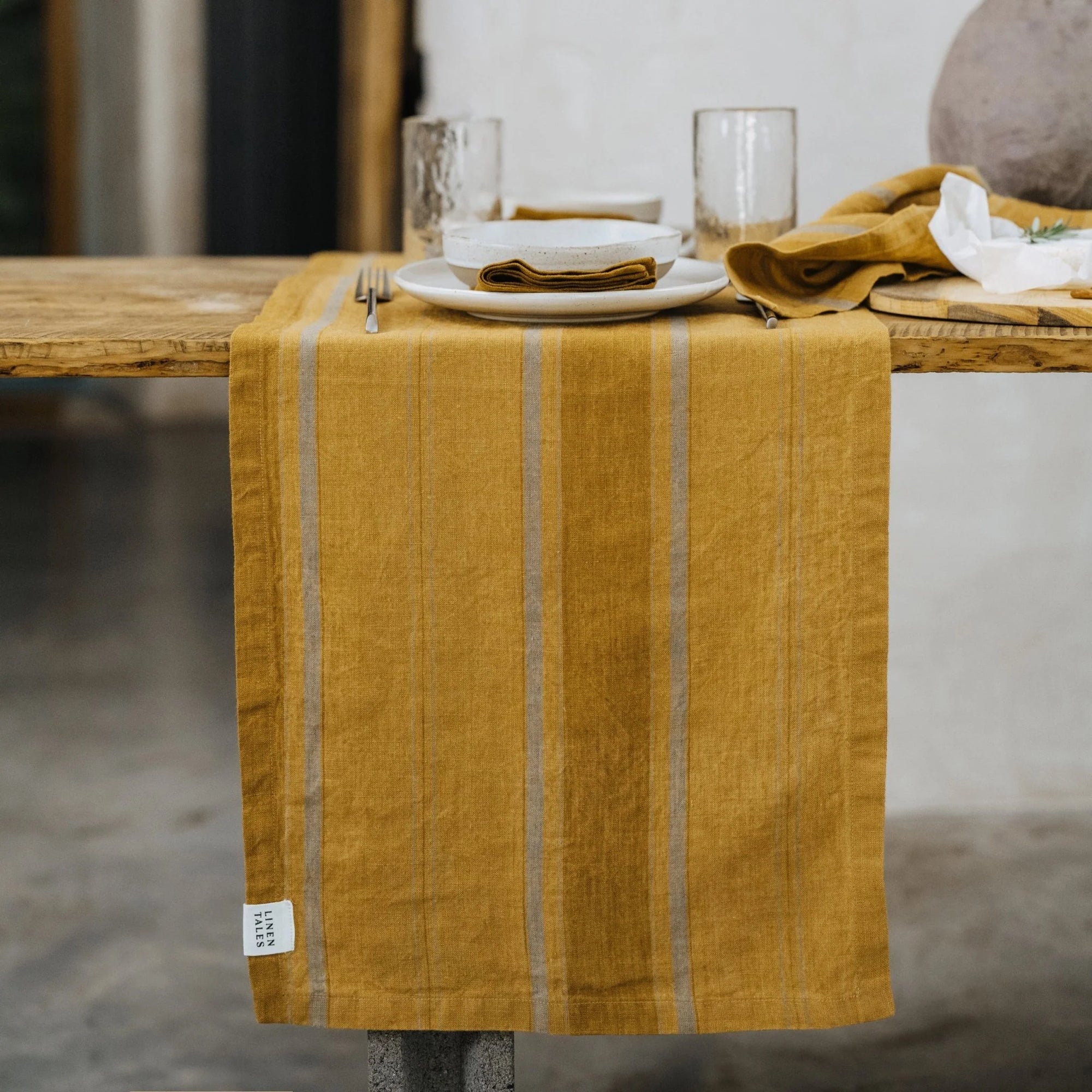 Linen Way Bronze Stripes Table Runner