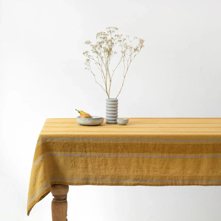 Linen Tales Amber & Bronze Stripes Tablecloth & Napkins