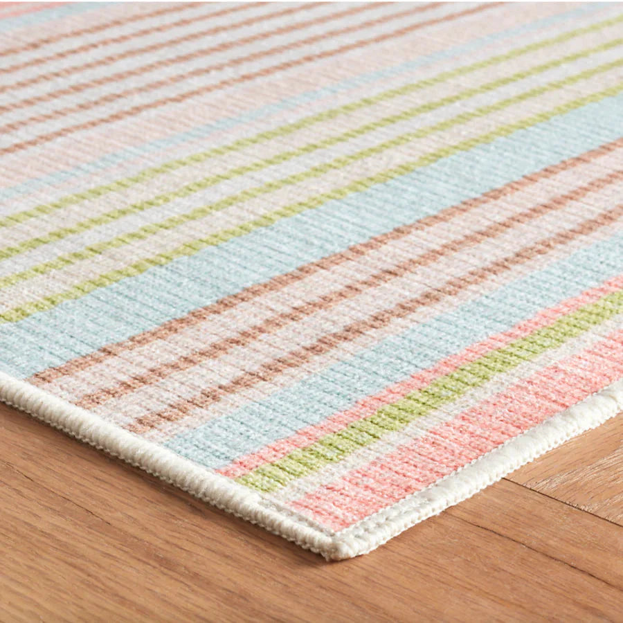 Ana Ticking Aqua Machine Washable Rug