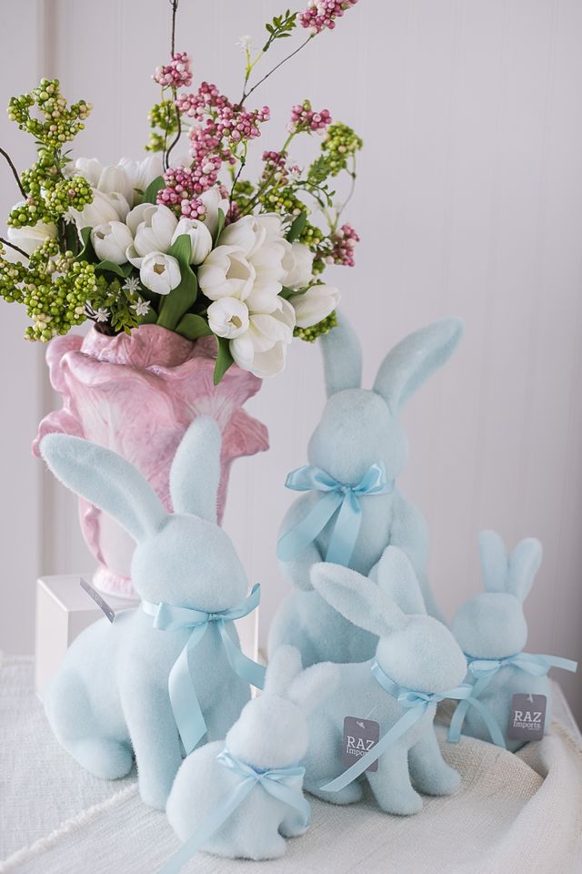 Raz Flocked Bunny -  Pastel Blue