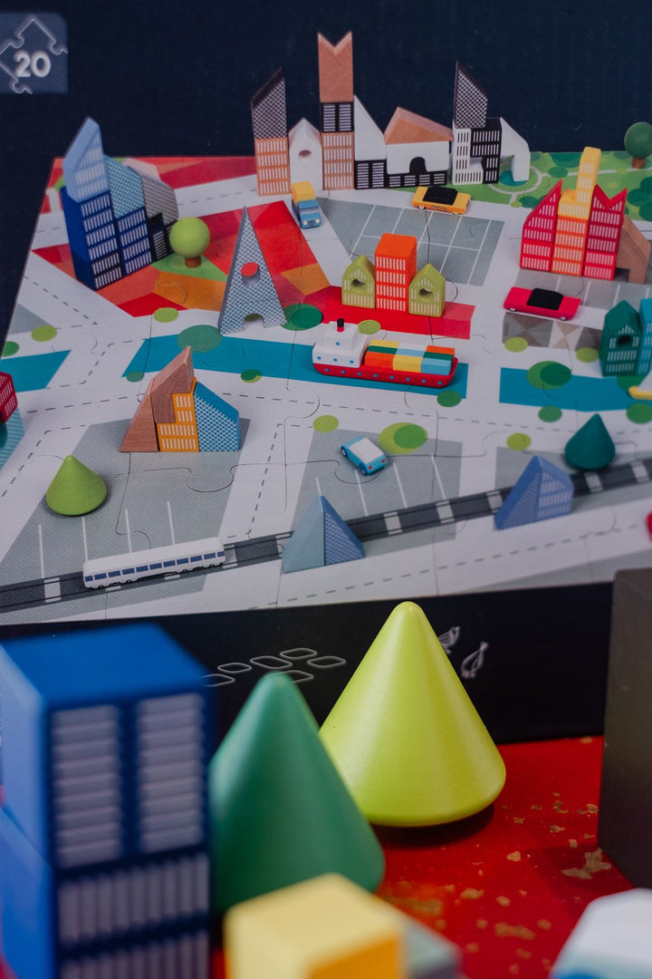 Janod  Wooden Kubix Blocks & Cardboard City Puzzle 60PCS
