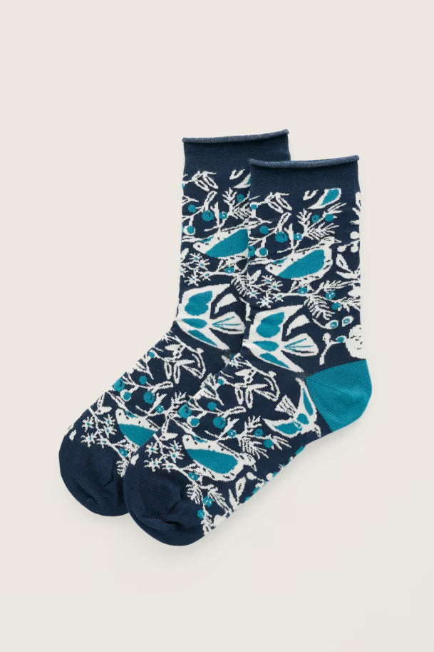 Seasalt Bamboo Arty Socks  39027  Festive Birds Raincloud
