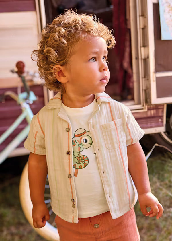 Mayoral Baby Boy Short Sleeve Button Up Shirt   1113-25   Rayas