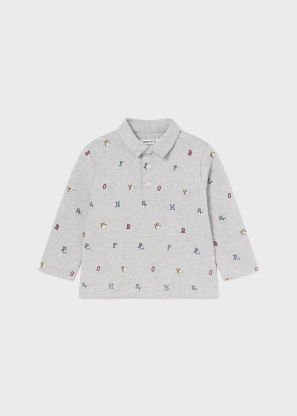Mayoral Baby Boy Printed Long Sleeve Polo   2182-39    Ceniza Vig **
