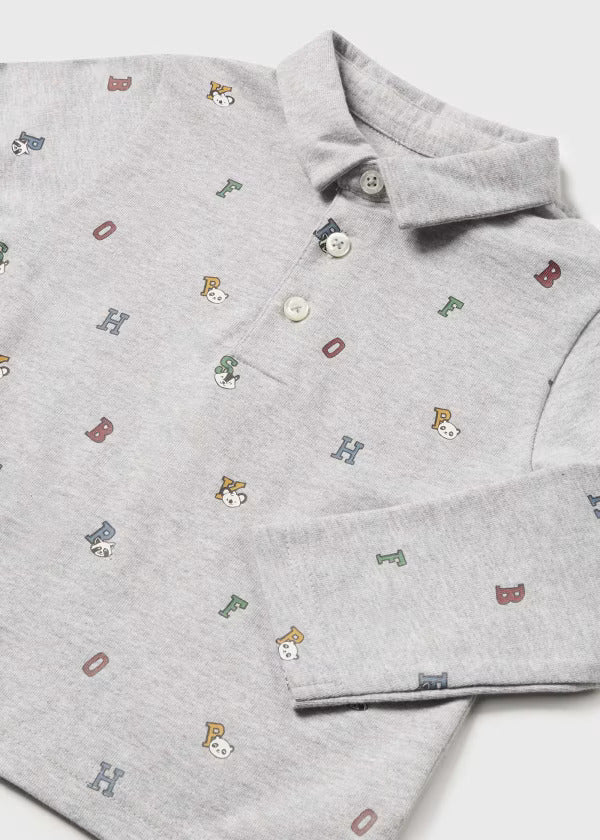 Mayoral Baby Boy Printed Long Sleeve Polo   2182-39    Ceniza Vig **