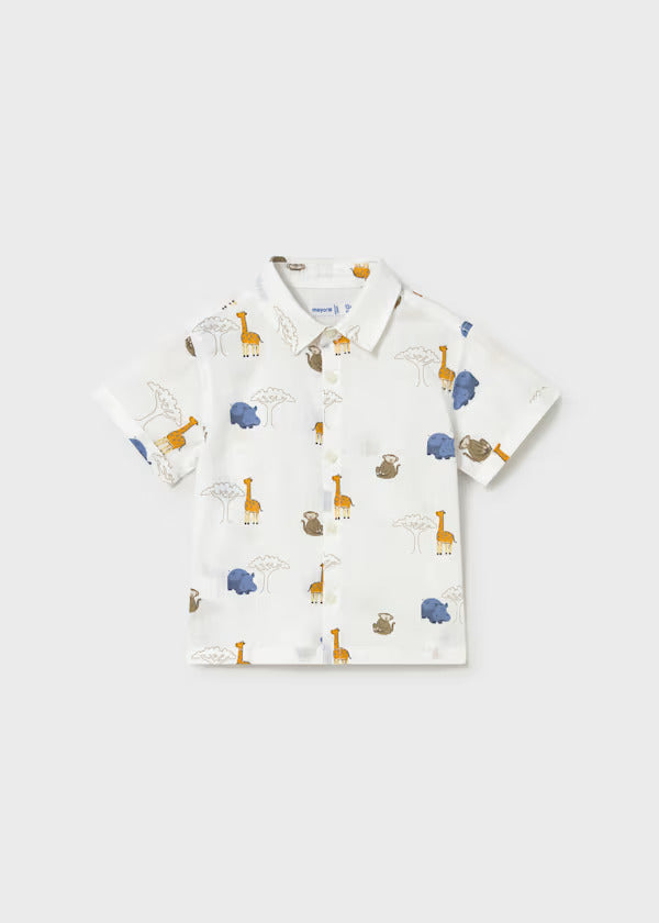 Mayoral Baby Boy Short Sleeve Collared Shirt   1114-31   Blanco