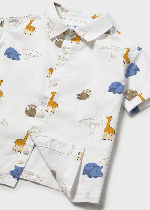 Mayoral Baby Boy Short Sleeve Collared Shirt   1114-31   Blanco