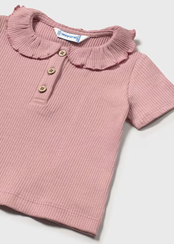 Mayoral Baby Girl Short Sleeve Ribbed Polo   1104-74   Rosado