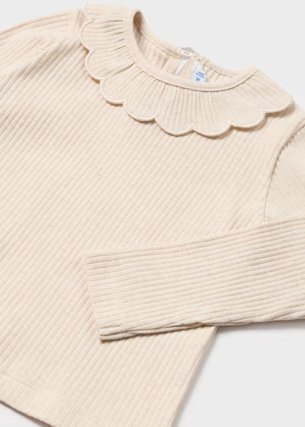 Mayoral Baby Girl Long Sleeve Ribbed Tee  2051-83  Milk Vig *