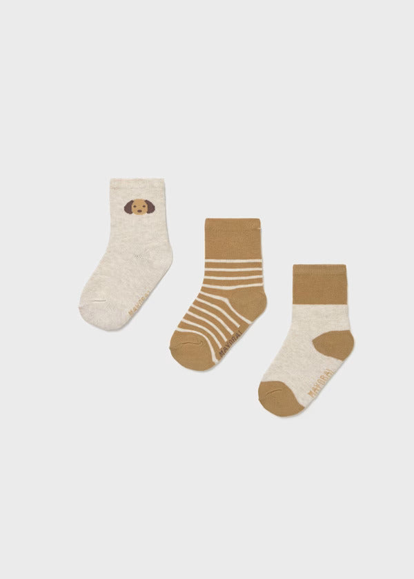 Mayoral Baby Boy Sock Set of 3   10009-57   Caramelo