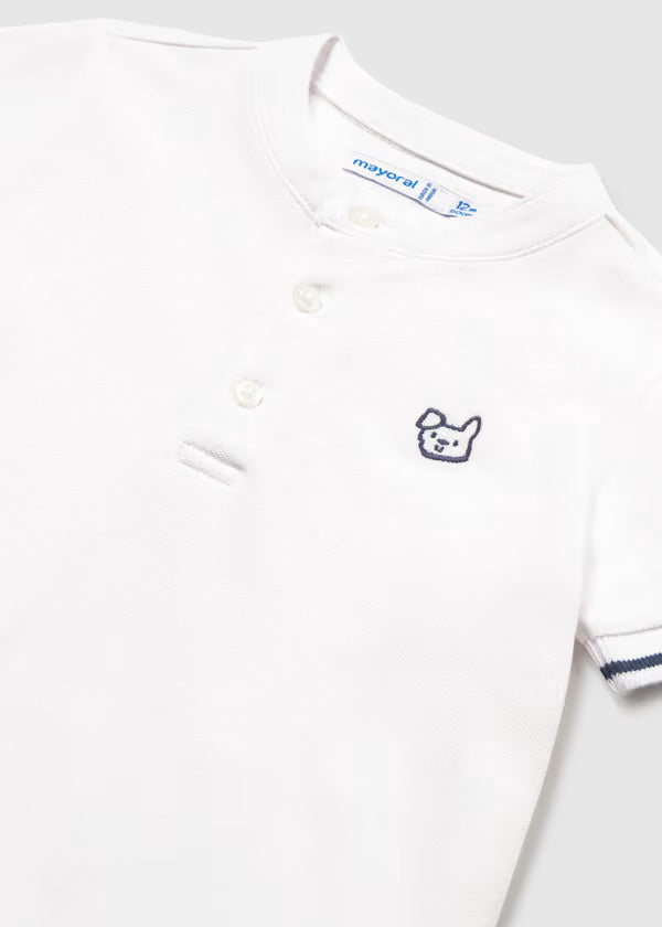 Mayoral Baby Boy Short Sleeve Polo With Mandarin Collar   1106-35   Blanco