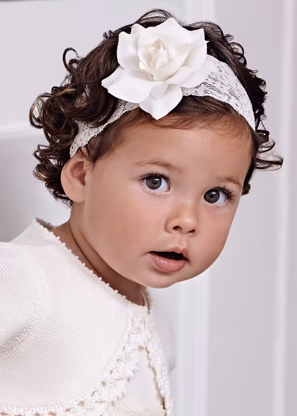 Abel & Lula Girls Floral Headband On Lace Elastic  5428-2  Crudo *